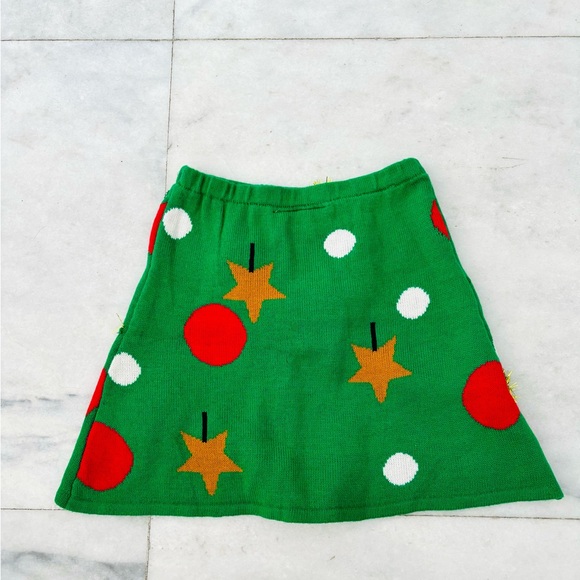 Womens Ugly Christmas Skirt Knit Stretch Mini Ornament Tinsel Green Red Small - Picture 2 of 9